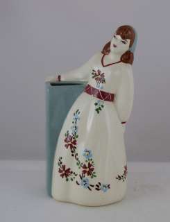   Ware California Pottery Lady in Floral Dress w Flower Holder, 10 tall