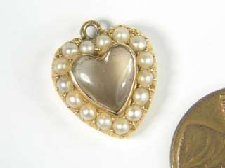 ANTIQUE ENGLISH 15K GOLD PEARL HEART PENDANT CHARM 1900  