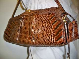   Almond Brahmin Leather Brown croc snake lizard clutch bag purse  