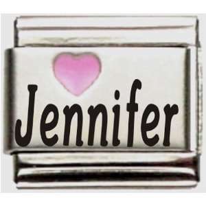  Jennifer Pink Heart Laser Name Italian Charm Link Jewelry