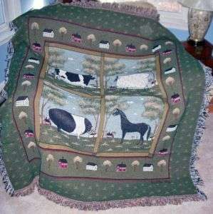 FARM ANIMALS Cow Pig Horse Sheep Tapestry Afghan Throw  