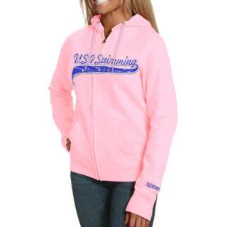 Speedo USA Swimming Ladies Pink Tail Sweep Full Zip Hoody Sweatshirt 