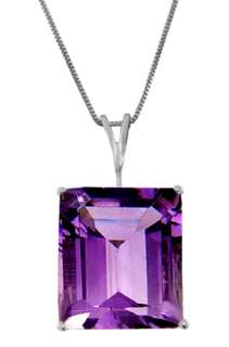 Natural Purple Amethyst Emerald Shaped Gemstone Pendant Necklace 14K 