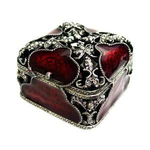  European Red Bejeweled Trinket Box 