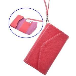 Wallet Purse with Wrist Strap Leather Case Cover for Mobile Phone(Red)