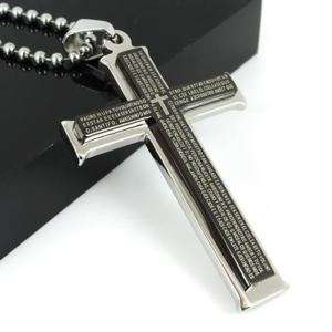 Mens Stainless Steel Cross Pendant Religious w Necklace  