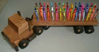 Hand Crafted 18 Wheel Wood Toy Truck & 48 Crayon Holder  