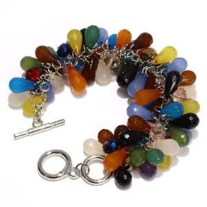   Silver Metal; Multicolored Faceted Dangle Beads; Toggle Clasp Closure