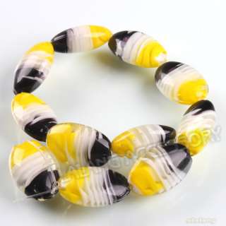 1String New Wholesale Oval Yellow Lines Murano Lampwork Loose Beads 