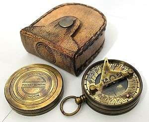 Brass Ship Pocket Sundial Timer Compass  