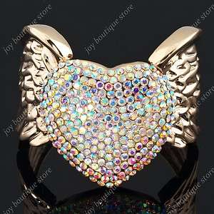   crystal heart Angel Wing Rose gold tone fashion bracelet cuff  