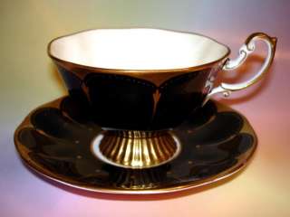 Royal Albert Black & Gold Detail Pedestal Tea Cup and Saucer Set 
