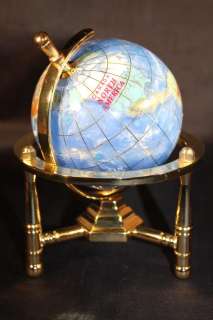    Gemstone Desktop Globe Gold Tone Base Light Blue Globe Free S & H