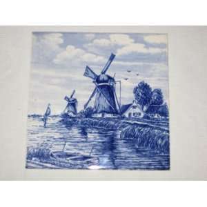  Delft Holland Blue Windmill Porcelain Tile