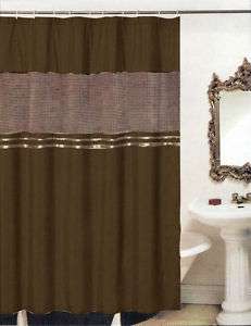 New Luxury Fabric Shower Curtain+Liner Set Mocha Brown  