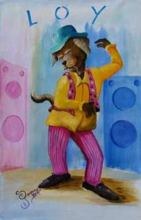 Jamaican Art Funky Dog D. GORDON ORIGINAL PAINTING  