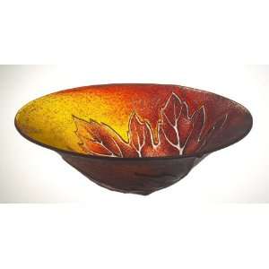 Large Maple Leaf Red Crystal Bowl by Mats Jonasson  