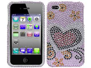   FACEPLATE HARD CASE COVER APPLE IPHONE 4 4S SILVER HEART PURPLE  