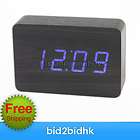 NEW Modern Black Wooden Digital Blue LED Alarm Clock