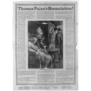 Recantation,Thomas Paine,1737 1809,last moments,Mary Roscoe,deathbed