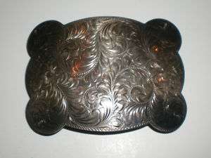   STERLING Silver Tooled Southwest Hand Chased Rodeo Belt Buckle  