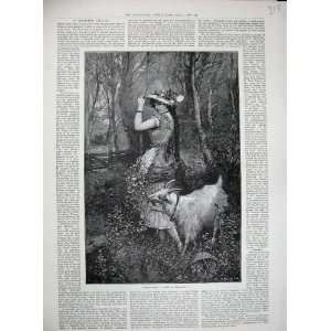   1890 Bernard Fine Art Young Woman Country Trees Goat