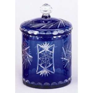   Jar in Cobalt Blue Overlay on Clear Cut Glass