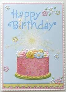 Carol Wilson Birthday Greeting Card Pink Cake, Sprinkles, Sparkler 