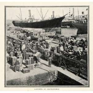  1910 Print Egypt Port Alexandria Costume Ship Harbor Steam 