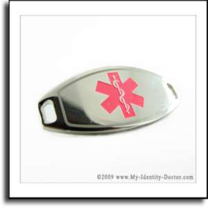 2mm Polished Steel Medical ID Plate, Pink Smbl Engraved  