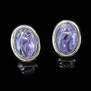 Sterling Silver Natural Purple Charoite Earrings .925  