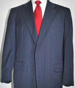 Mens Stafford 44R Navy with Gray Pinstripe Suit  