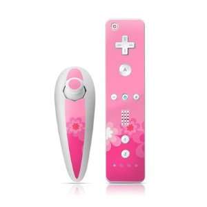  Retro Flowers Pink Design Nintendo Wii Nunchuk + Remote 