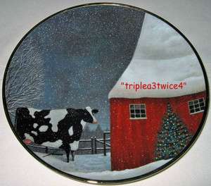 Lowell Herrero Cow Barn Winter Snow Folk Art BARNYARD CHRISTMAS Plate 