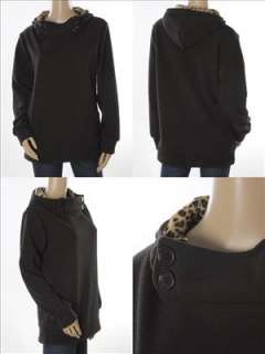 LEOPARD Hoodie Sweatshirts Long Top SWEAT BLACK SZ S  