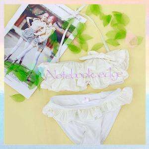 Lady Bandeau Ruffle Swimsuit Swimwear Bikini Set White  