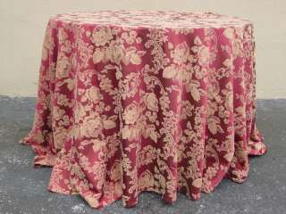 Lg Lot   Tablecloth and Sash Burgundy & Taupe Brocade  