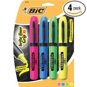 BIC  Brite Liner Grip XL Highlighter, Chisel Tp, Fluorescent BE,GN,PK 