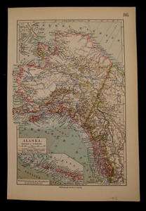 Alaska w/ gold region 1912 color litho map German  