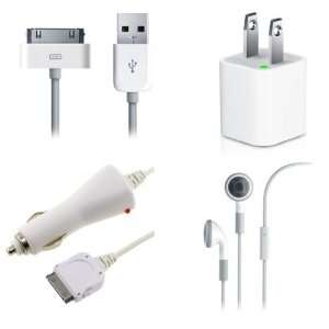  + Wall + Car Charger + Hands Free for Apple iPod iPhone 2 2G 3 3G 