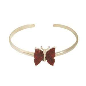  Silver Plated Butterfly Armband with Red Glitter Jewelry
