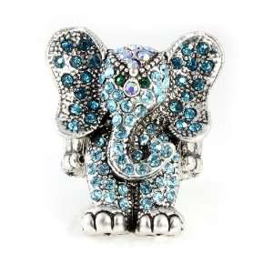  Aqua Blue Elephant Pave Crystal Ring, Adjustable for Any 