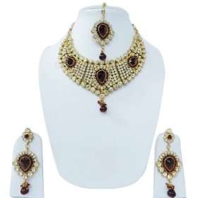   Necklace Earring Maang Tikka Set Indian Bridal Jewelry Gift Jewelry