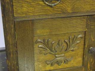 Antique Arts & Crafts Golden Oak Sideboard Server w Mirror Lamp 