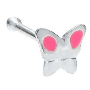    Flirty Pink Butterfly .925 Sterling Silver Nose Bone Stud Jewelry