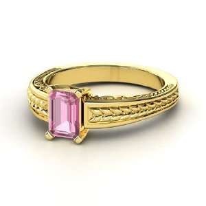   Ceres Ring, Emerald Cut Pink Tourmaline 14K Yellow Gold Ring Jewelry