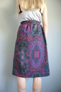   80s Dark FLORAL PLEAT High Waist Boho hippie Midi Dress Pocket SKIRT S