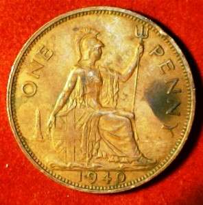 1940 King George VI Great Britain Bronze One Penny  