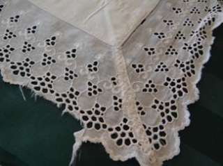 Antique 1900s Italian White Peach Floral Embroidered Bed Scarf 