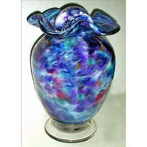 Blue SACRED RAINBOW Stemmed Glass Urn